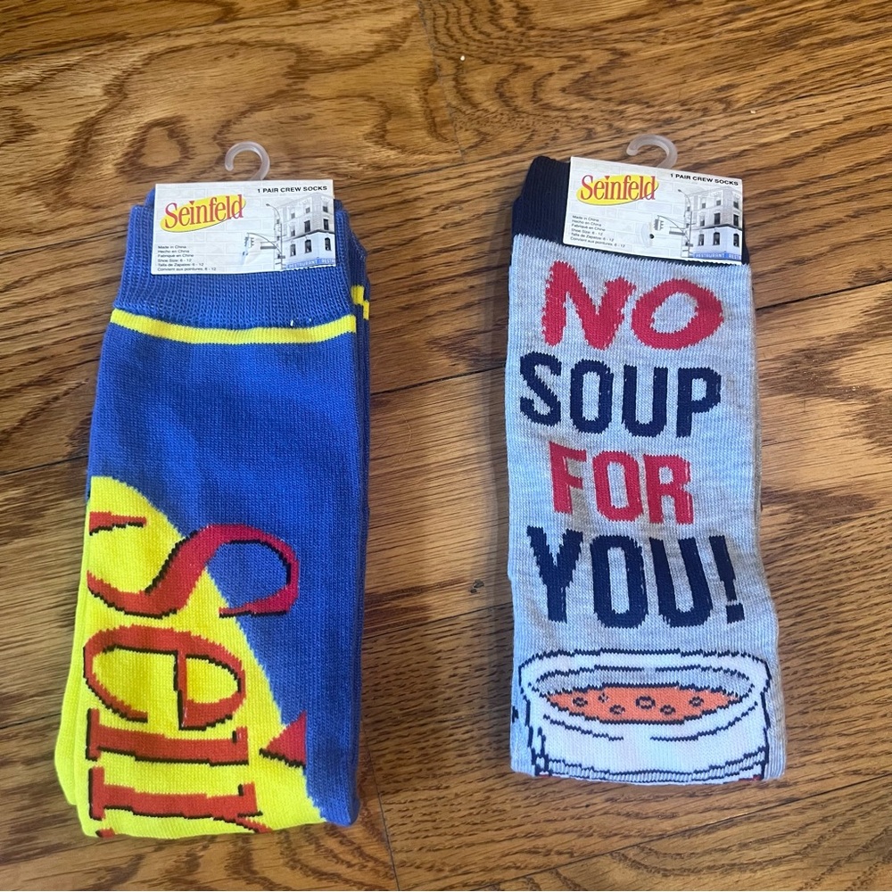 Seinfeld Themed Socks 2 pair- no soup for you!